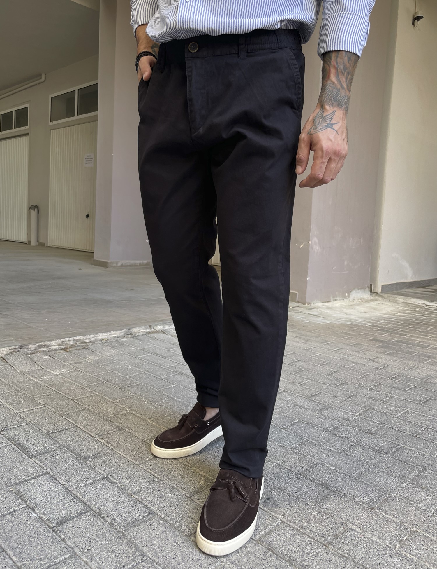 Αντρικό μαύρο υφασμάτινο παντελόνι με λάστιχο στην μέση BO1748 φωτογραφία